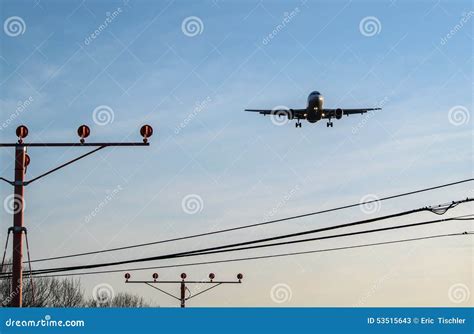 Airplane On Final Approach Stock Image Image Of Evening 53515643