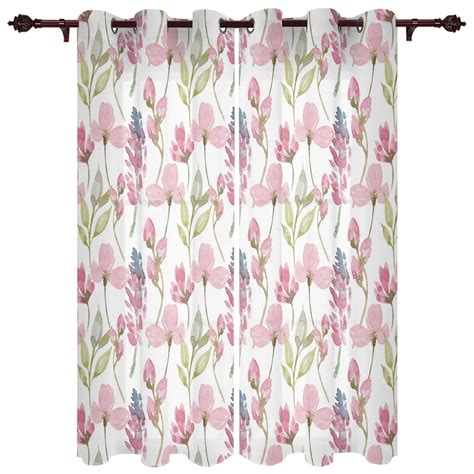 Watercolor Pastel Flowers Farm Modern Window Curtains For Living Room