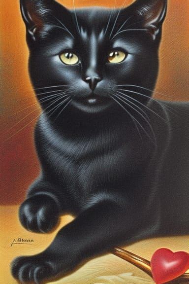 Black Cat Love Heart By John Tenniel Ai Generated Artwork