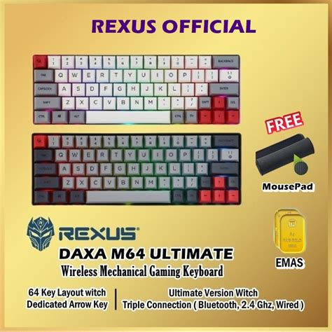 Jual Rexus DAXA M64 Ultimate Wireless Mechanical Gaming Keyboard M 64