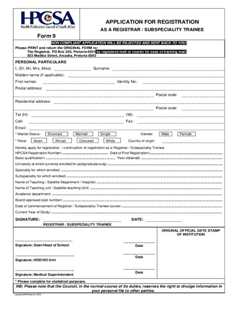 Fillable Online 2014 2022 Za Hpcsa Form 9 Fill Online Printable