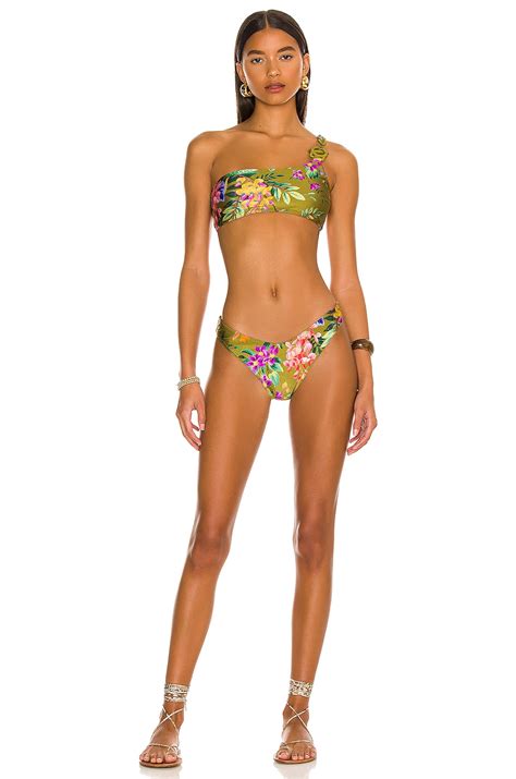 Zimmermann Tropicana Asymmetrical Bikini Set In Khaki Floral Revolve