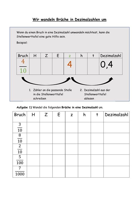 Dezimalzahlen Arbeitsbl Tter Zum Ausdrucken
