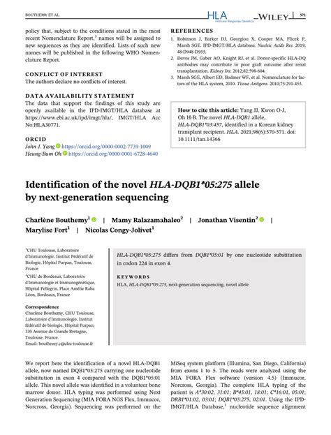 Identification Of The Novel Hla‐dqb1 05 275 Allele By Next‐generation Sequencing Request Pdf