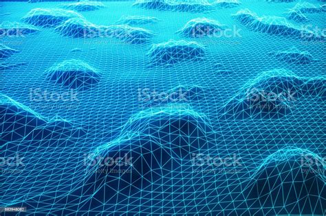 3d Illustration Abstract Digital Wireframe Landscape Cyberspace