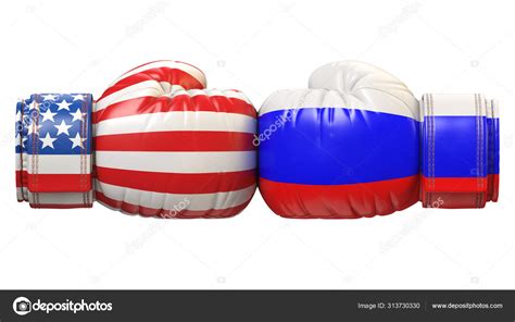 Usa Russian Boxing Glove America Russia International Conflict Rivalry