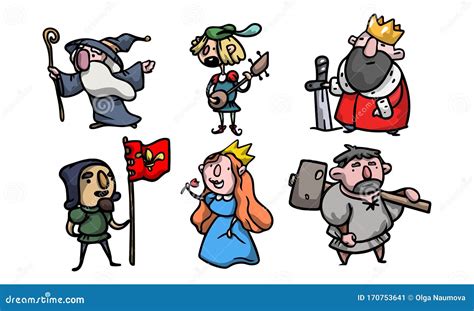 Conjunto De Personajes Medievales Bonitos Y Graciosos De Diferentes Personas Ilustración