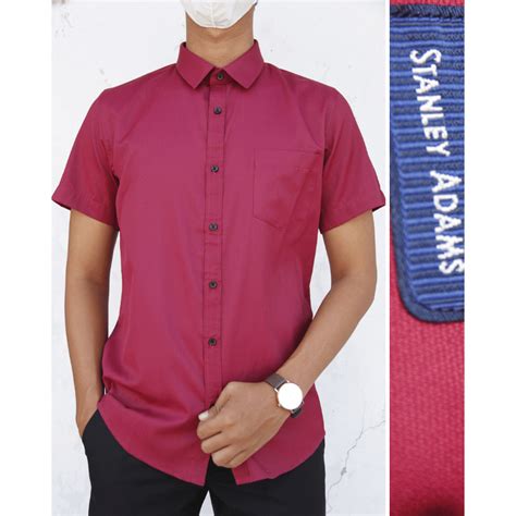 Jual Kemeja Pria Lengan Pendek Formal Slim Fit STANLEY ADAMS Maroon 08