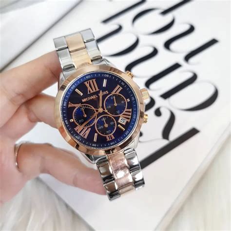 Michael Kors Stainless Steel Ladies Watch Mk5606 Oversize Bradshaw Chronograph Blue Dial Two