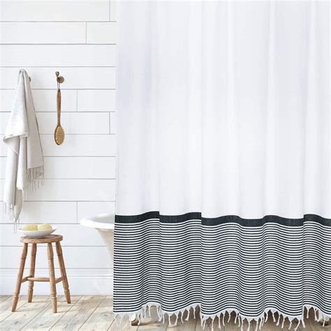 Modern Farmhouse Tassel Shower Curtain 100 Cotton Striped Etsy