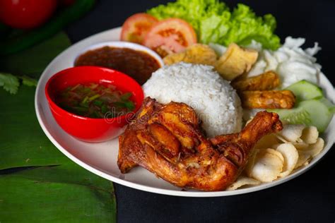 Nasi Lemak Kukus With Thigh Malaysian Local Food Top Down Stock Photo