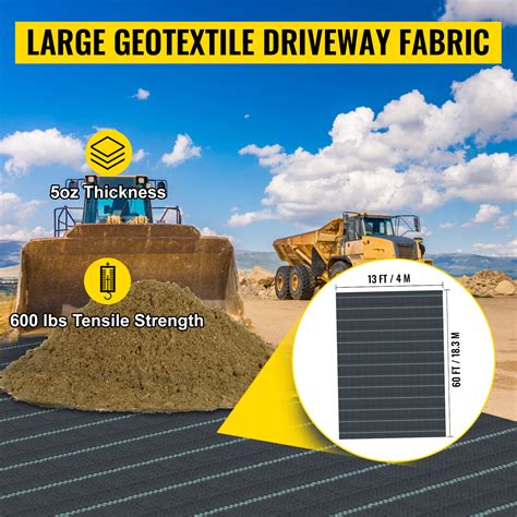 VEVOR Driveway Fabric Stabilization Geotextile Fabric 13x60 ...