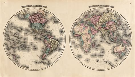 Grays 1876 Map Of The Eastern And Western Hemispheres Art Source International