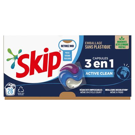 SKIP Capsules De Lessive 3 En 1 Active Clean 26 Lavages 26 Capsules Pas