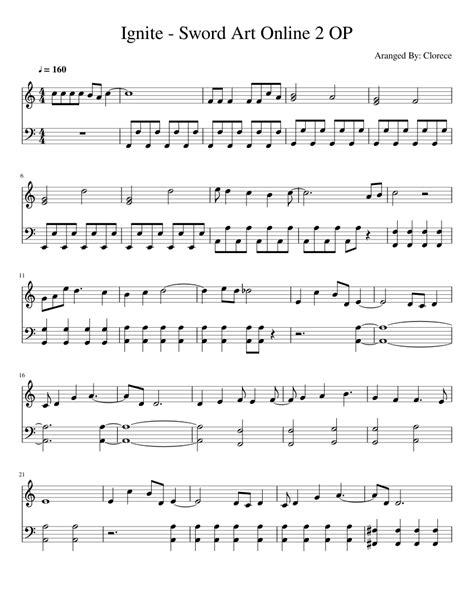 Ignite Sword Art Online 2 Op Sheet Music For Piano Solo