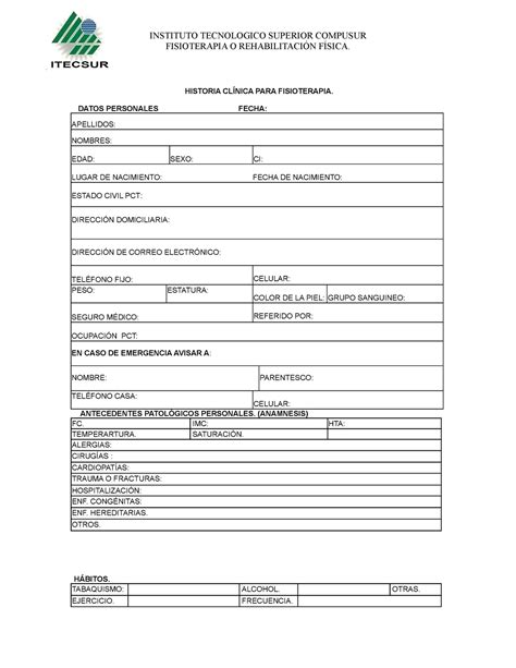 Ejemplo De Historia Clinica Fisioterapia Image To U