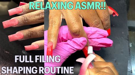 Nail Filing And Shaping Asmr Red Acrylic Nails Filing Nails Asmr