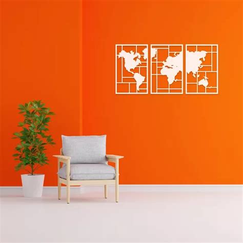 Cuadro Mapa Mundo L Tr Ptico Artesanal Blanco Mdf Calado