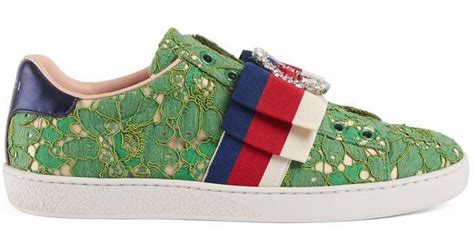 Gucci Ace Lace Sneakers In Green Lyst