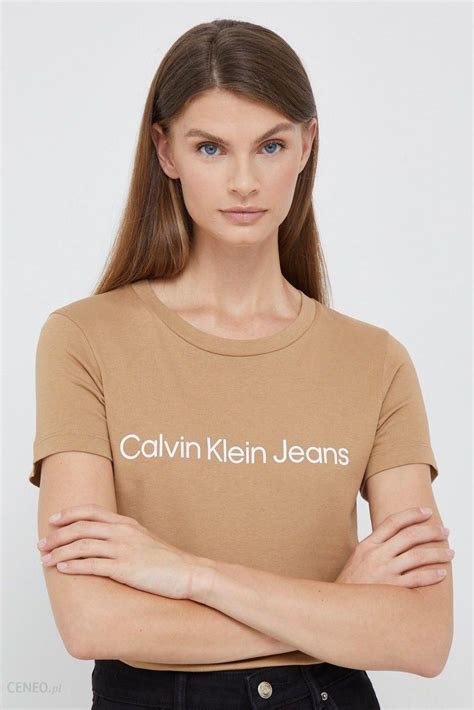 Calvin Klein Jeans T Shirt Bawełniany Kolor Brązowy Ceny I Opinie Ceneopl