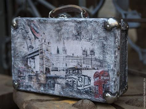 Vintage suitcase decor, Vintage suitcases, Decoupage suitcase