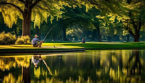 Fishing In The Park Pond Premium Ai Generated Image