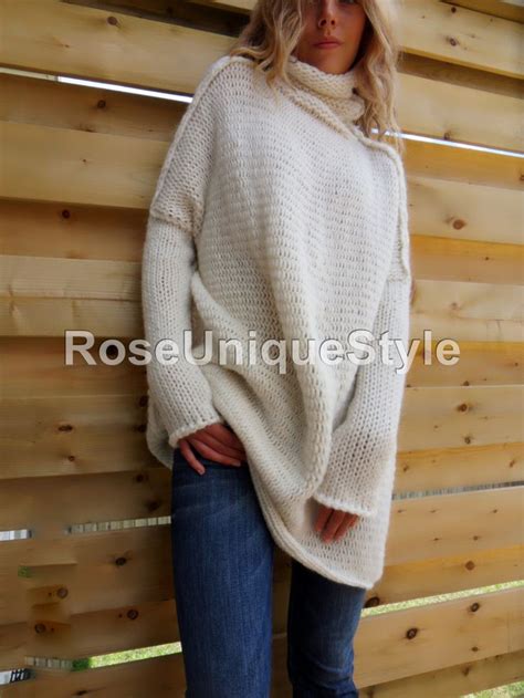 Ivory White Oversized Knit Sweater Dress Chunky Knit Alpaca Sweater