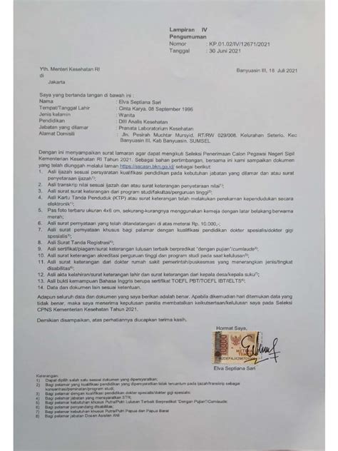 Surat Lamaran Cpns Kemenkes Pdf