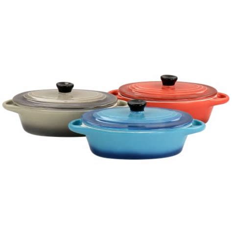 Crockpot Wexford 3 Piece 6 7oz Stoneware Mini Oval Casserole Set In Assorted Colors One Size