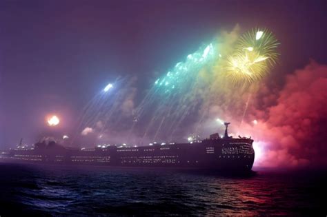 Ocean Pride Fireworks Fog Night Ocean Liner Sparks Gay Midjourney Openart