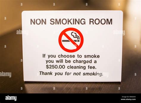 No Smoking Room Sign Warning With Fee Info Stock Photo Alamy