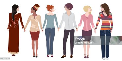 Isolated Group Of Multicultural And Multiethnic Women Holding Hands