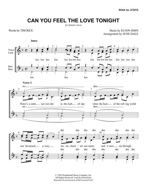 Can You Feel The Love Tonight From The Lion King Arr June Dale By Elton John Sheet Music