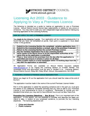 Fillable Online Stroud Gov Guidance To Vary A Premises Licence Stroud