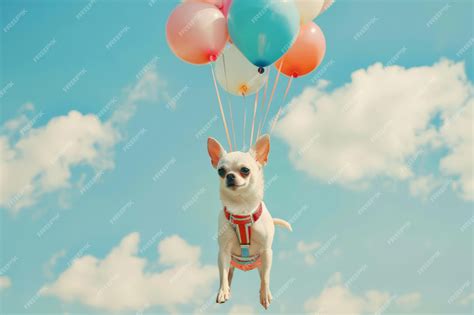 Premium Photo Chihuahua Ascending With Balloons Dreamy Sky Backdrop