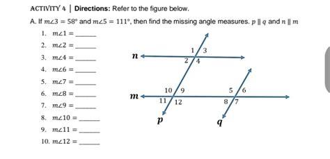 Solved Activity 4 Directions Refer To The Figure Below A If M∠ 3