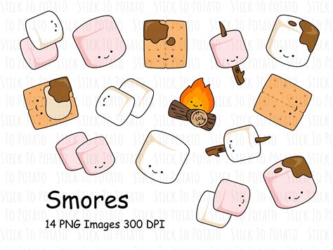 CLIPART Kawaii Smores Kawaii Marshmallows Marshmallow Etsy