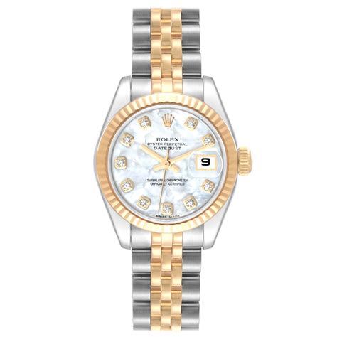 Rolex Datejust Steel Yellow Gold Mother Of Pearl Diamond Dial Mens