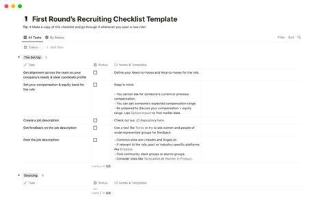 Recruiting Checklist Template By First Round Capital Notion Marketplace