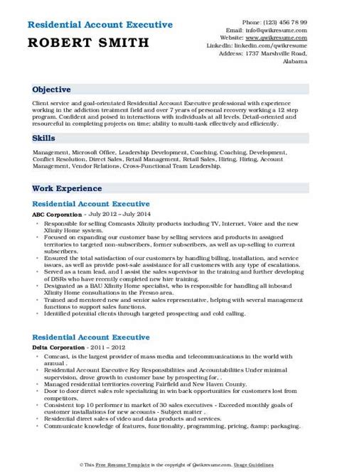 Residential Account Executive Resume Samples QwikResume