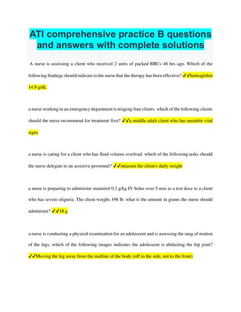 ATI Comprehensive Practice B Questions And Answers With Complete