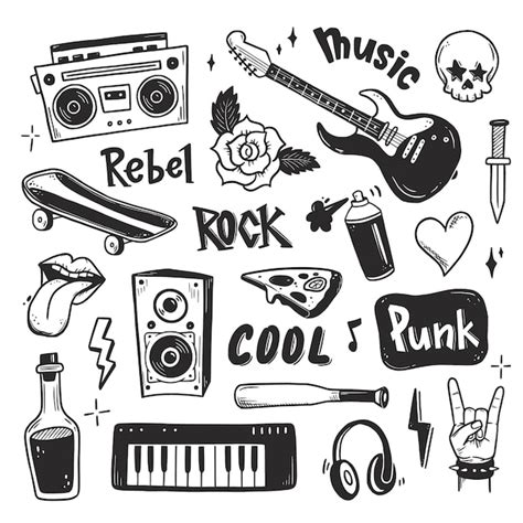 Premium Vector Rock N Roll Punk Music Doodle Set