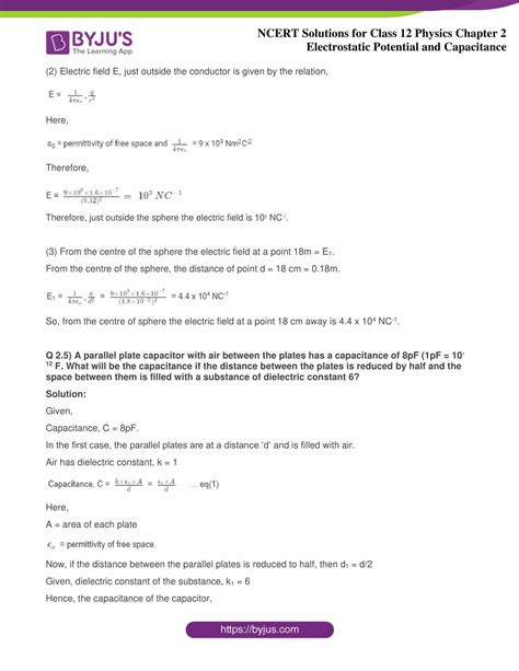 Ncert Solutions For Class 12 Physics Chapter 2 Electrostatic Potential And Capacitance