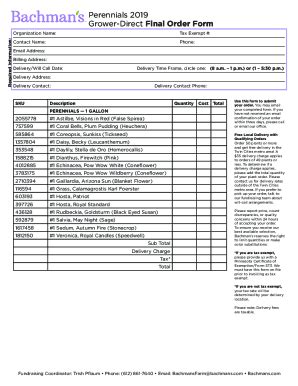 Fillable Online Perennials 2019 Grower Direct Final Order Form Fax