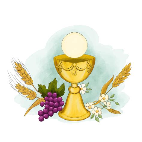 Premium Vector | Eucharist symbols of bread and wine chalice and host with wheat ears and grapes ...