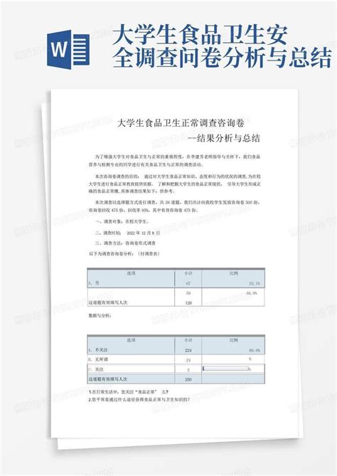 大学生食品卫生安全调查问卷分析与总结word模板下载编号lydammay熊猫办公