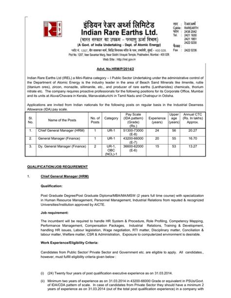 Application Format Indian Rare Earths Limited