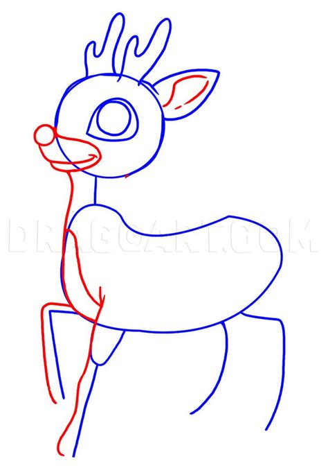 How To Draw Rudolph The Red Nosed Reindeer Step By Step Drawing Guide