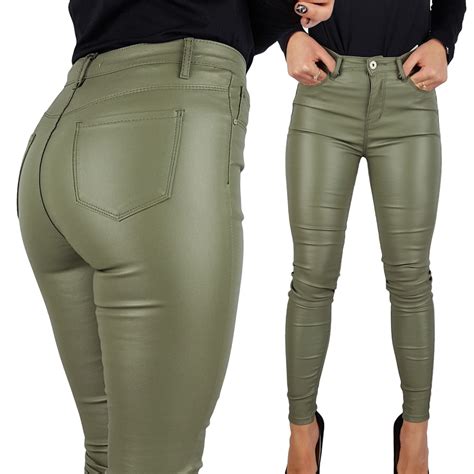 DAMSKIE SPODNIE WOSKOWANE Plus Size SKÓRA Khaki 8942386749