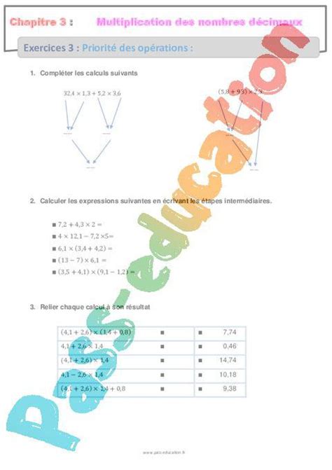 Priorité Des Opérations 6ème Révisions Exercices Avec Correction